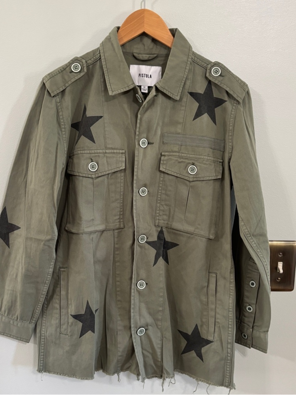 Pistola Olive Green Star Print Utility Jacket medium